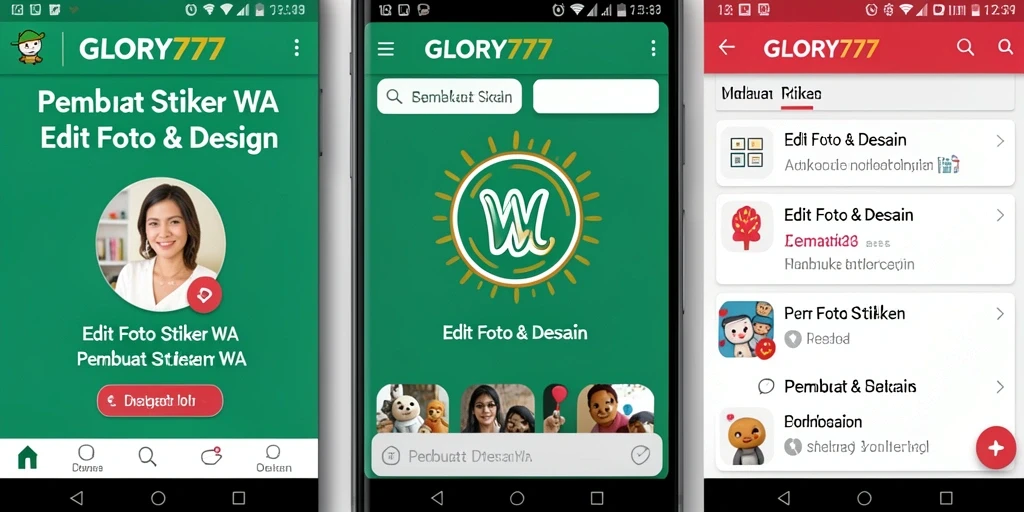 Tampilan antarmuka GLORY777 dalam membuat stiker WA yang kreatif.
