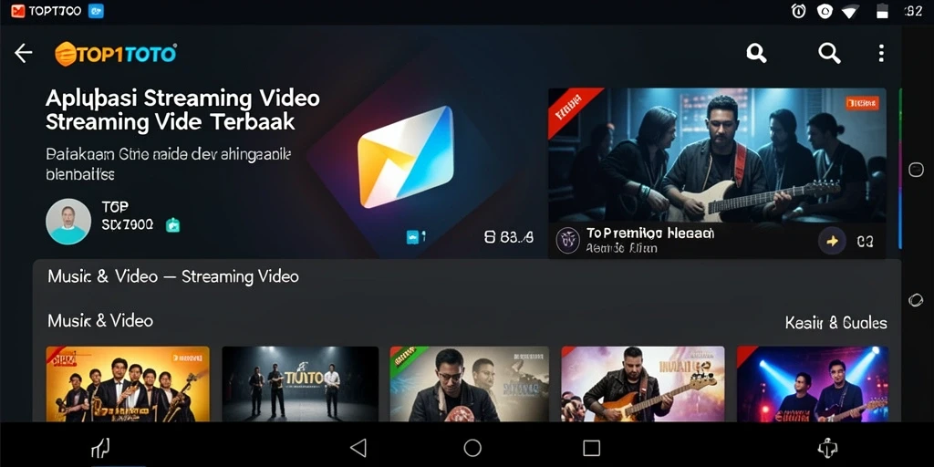 Tampilan antarmuka utama aplikasi TOP1TOTO untuk streaming video.